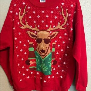 Gildan Red Festive UGLY CHRISTMAS Sweater Deer with Beer